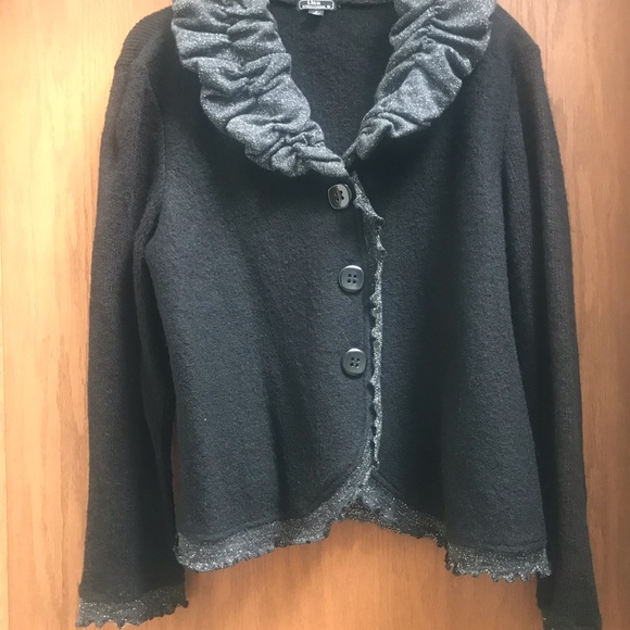 Lisa International Black Sweater with Ruffle Collar with Glitter Threading - Picture 2 of 6